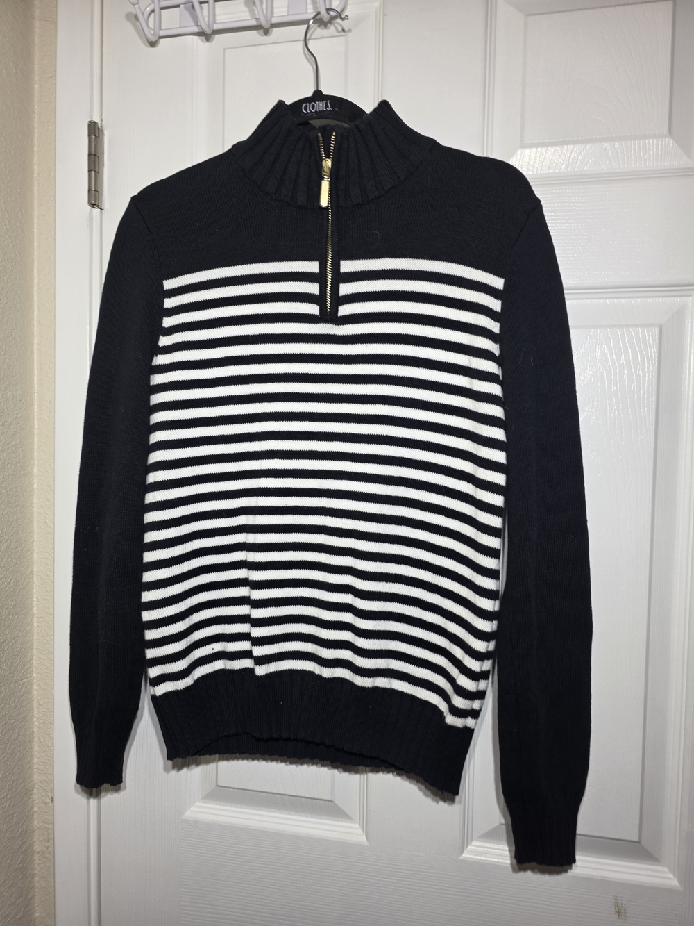 Karen Scott Women’s 100% Cotton Striped Quarter Zip Pullover Sweater Size S